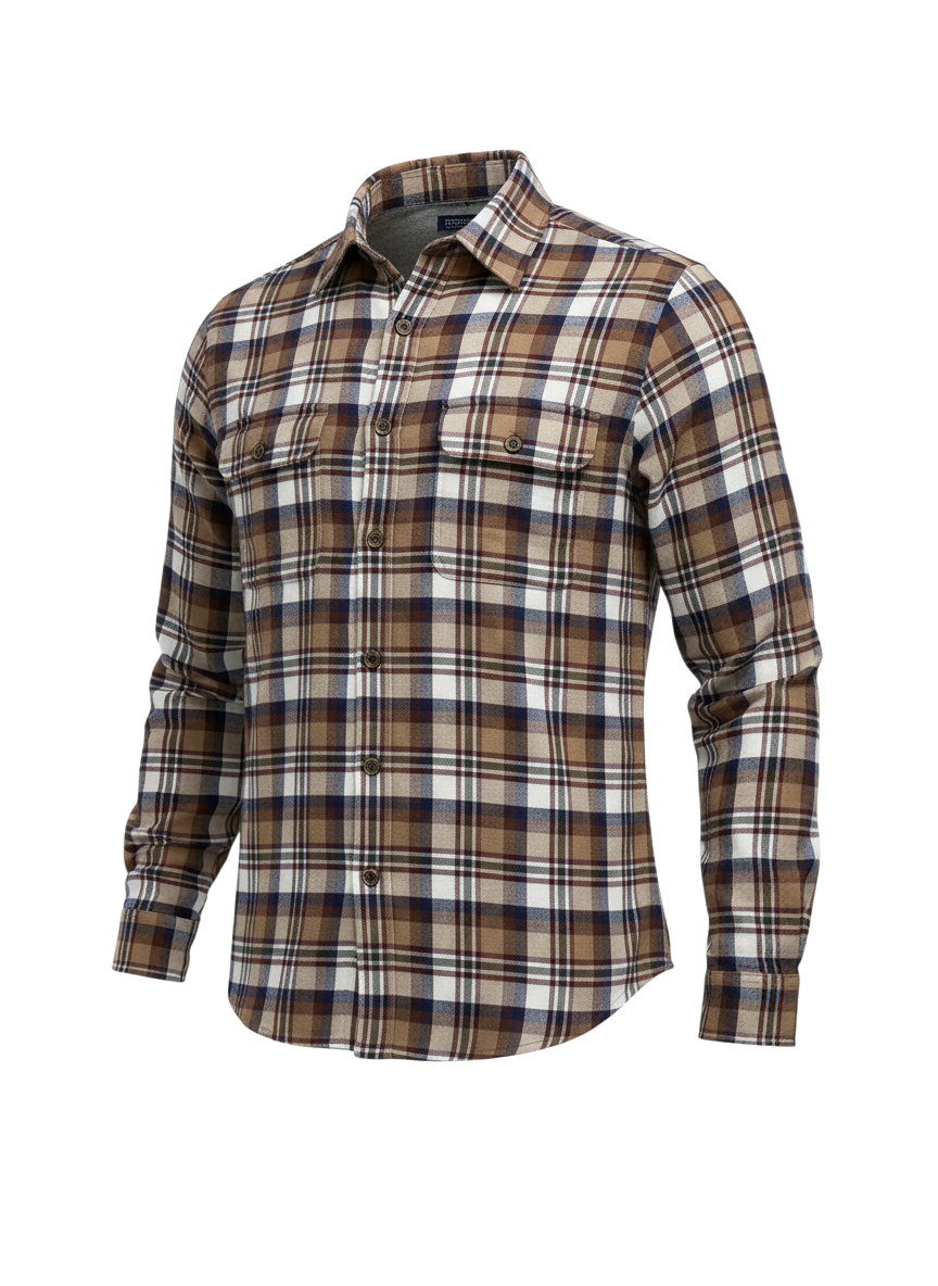 Long Sleeve Woven Flannel Shirt With Jersey Lining - AVF26135LW