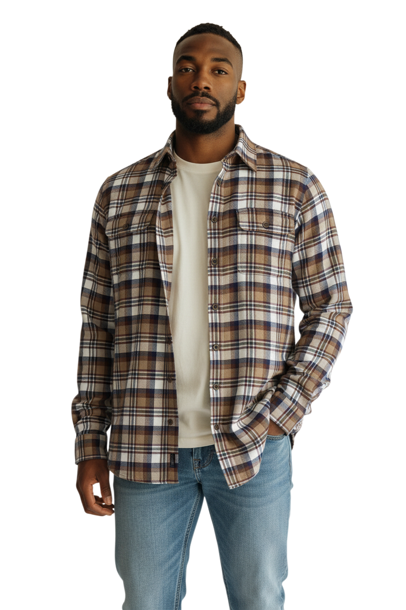 Long Sleeve Woven Flannel Shirt With Jersey Lining - AVF26135LW